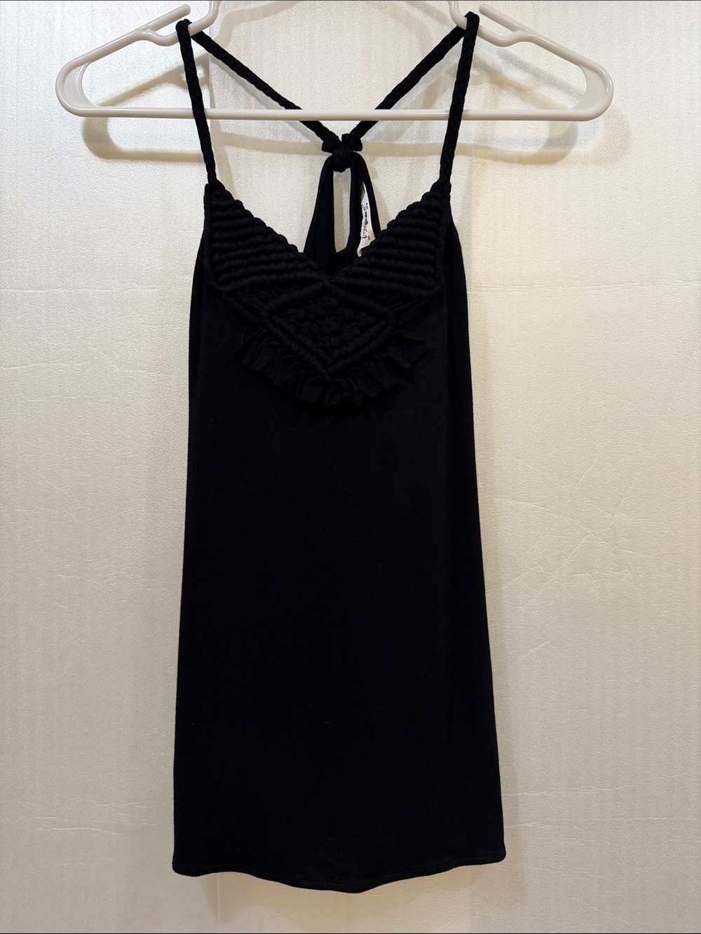 Sweetees Black Macrame-Front Tank Top